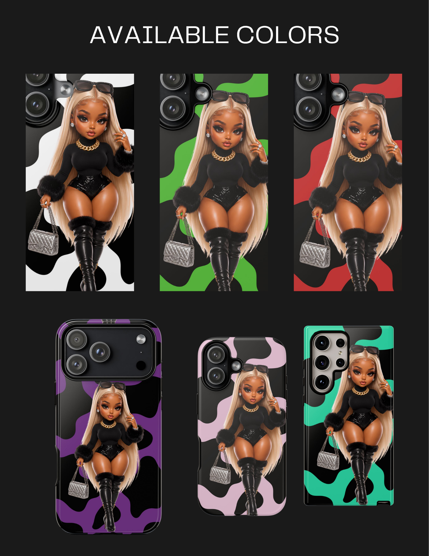 Diva Doll Cow Print Tough Phone Case – Glam Black Fashion Phone Cover