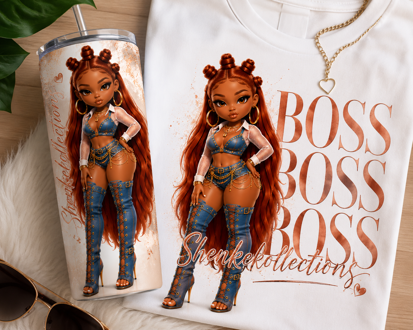 Copper Denim Baddie Dolls PNG Bundle | Glossy 3D Fashion Girls Clipart Set