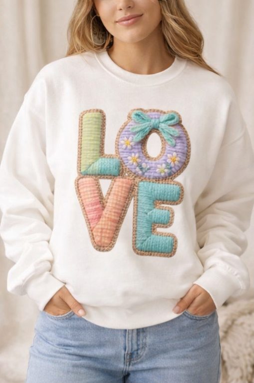 LOVE Patchwork Crewneck Sweater